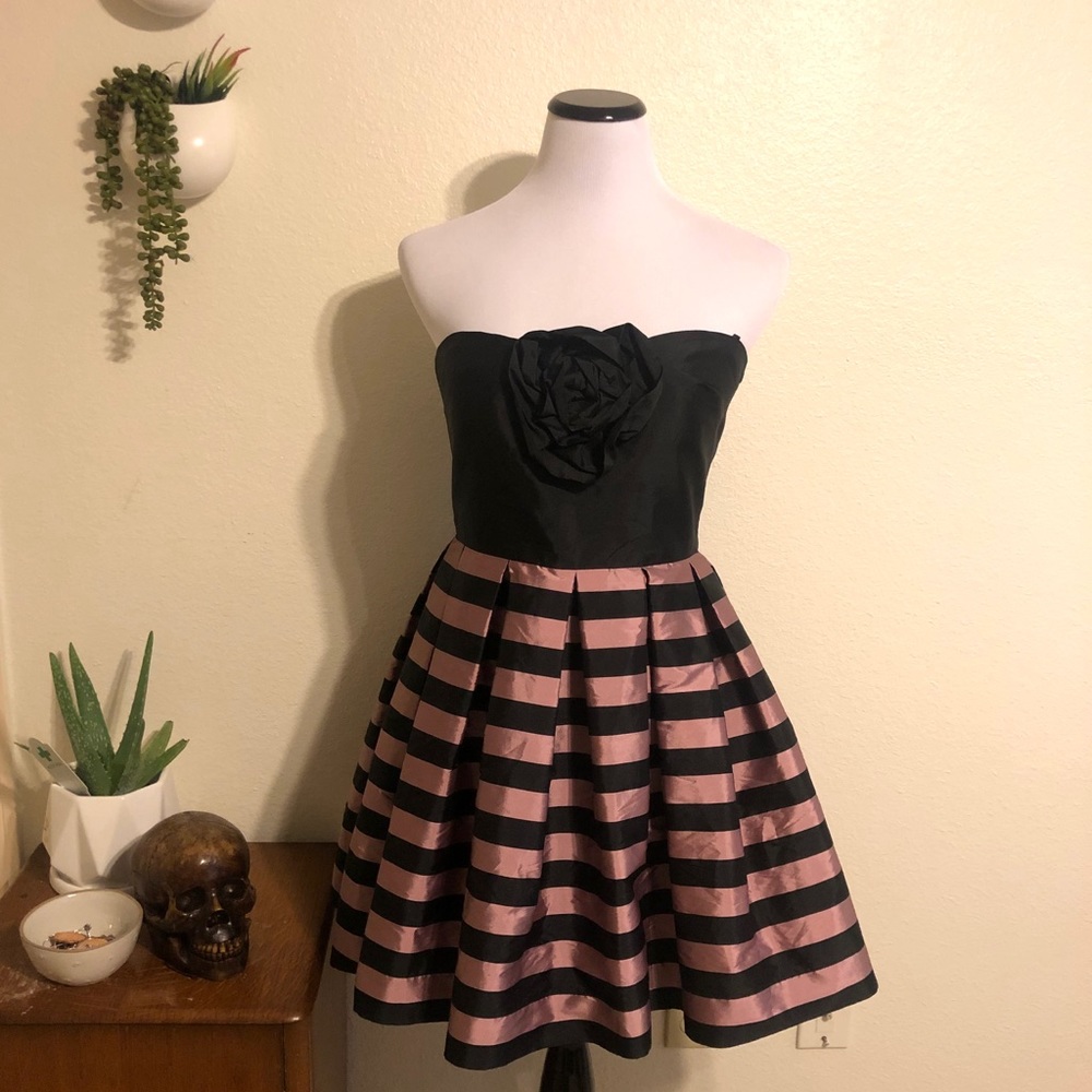 Strapless Black & Pink Striped Party Dress